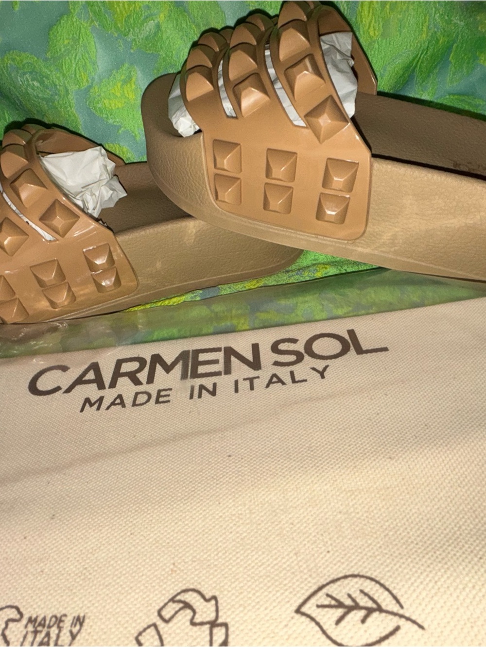 Carmen Sol Tan Studded Wedge Slide - Women's